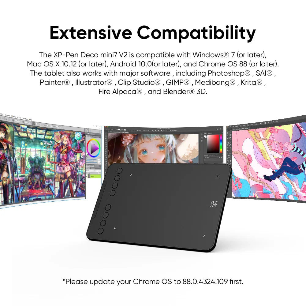 XPPen Deco Mini7 V2 Graphics Tablet, 7*4.3 Inch Digital Drawing Tablet, 8 Keys 16384 Levels 60 Tilt for Art Drawing Signature