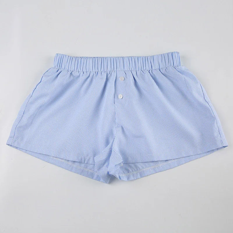 Striped Print Casual Shorts for Women, Elastic Waist Fashion Button Bottoms Streetwear, Chic Basic Y2K Loose Shorts