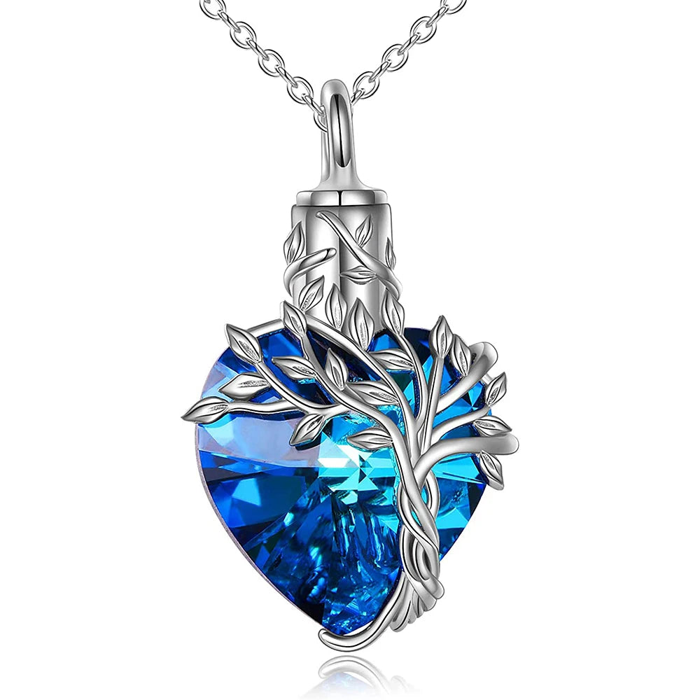 Heart Tree of Life Urn Necklace for Ashes Silver Cremation Jewelry with w/Funnel Filler Memorial Jewelry Gifts for Women Girls