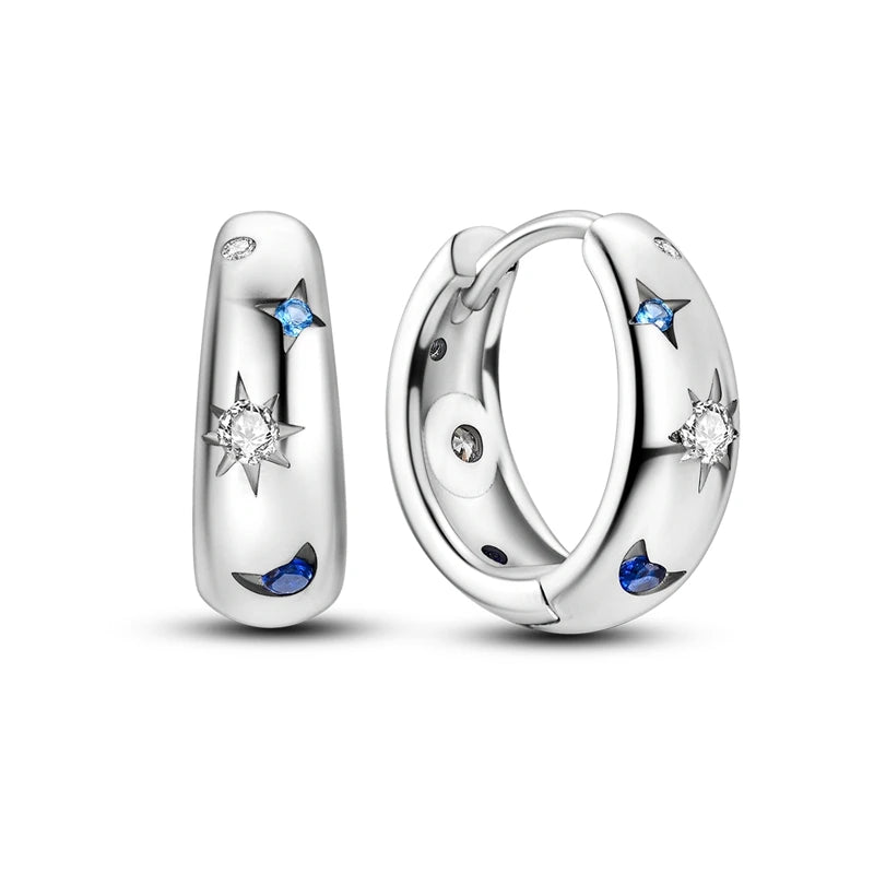 925 Sterling Silver Colored Zirconium Stars Hoop Earrings For Women Jewelry, Anniversary WeddingMaking Jewelry Gift