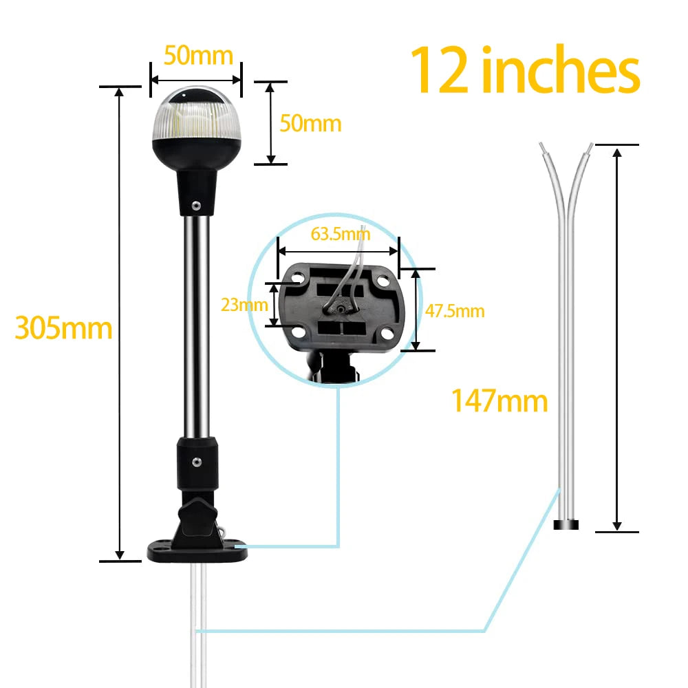 NEW Fold Down 360 Degree LED Boat Navigation Light for Yacht Marine Anchor Light, 12~24 V Sailing Signal Light  Boat Accessories