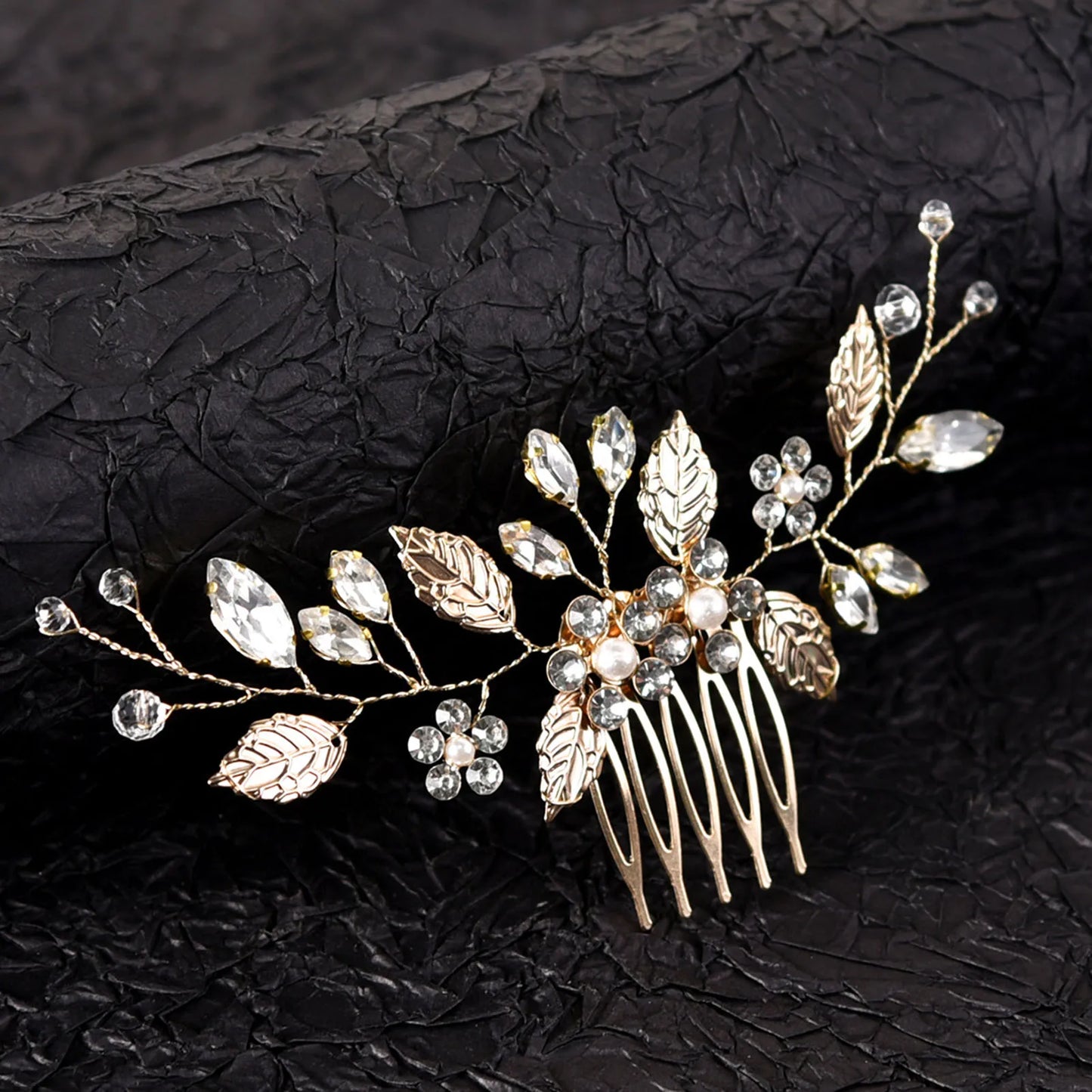 Crystal Pearl Hair Comb Clip Pin Alloy Leaf Hair Comb Handmade Headband Tiara For Women Bride Wedding Hair Accessories Jewelry