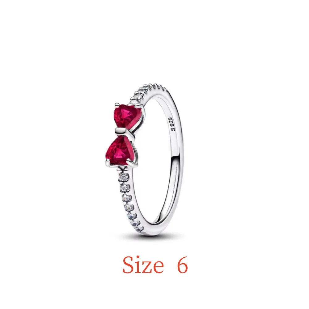 New 925 Silver bow Heart-shaped Ring Necklace, Suitable for Valentine's Day, Holiday Gifts for Women, DIY High-end, Fashion Jewelry