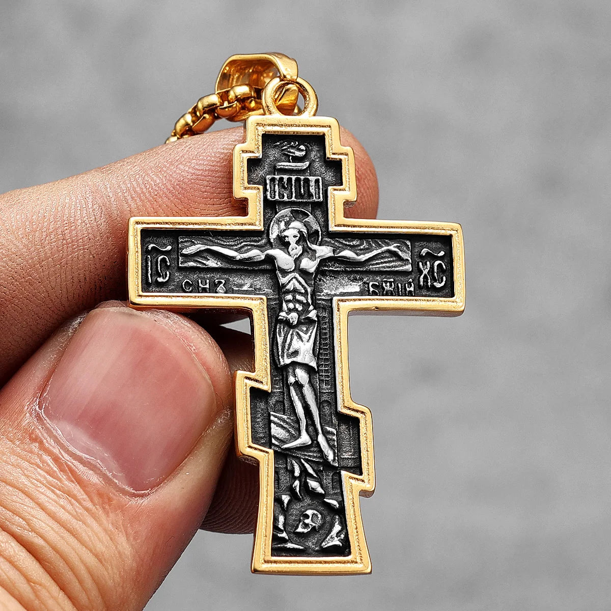 INRI Jesus Cross Amulet Stainless Steel Men Women Necklaces Pendants Chain Amulet Punk Trendy Jewelry Creativity Gift Wholesale