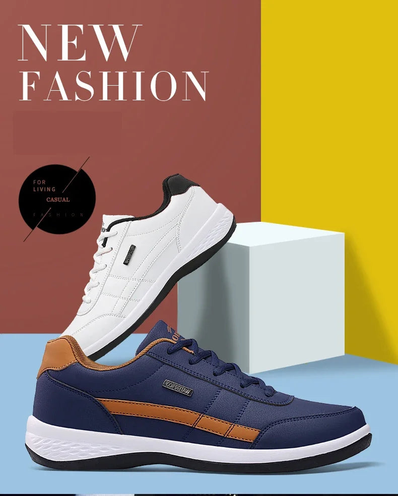 Men Leather Sneaker, Waterproof Casual Comfortable Men's Sneaker, Lace Up Footwear, Vulcanized Man Shoe Masculino, MAEDEF