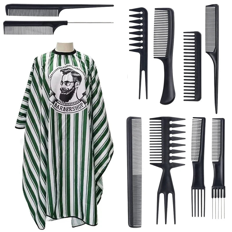 11Pcs/15Pcs, Salon Barber Cloak Set, Barber Stylist Cloak with Adjustable Buckle, Neck Dust Removal Brush and Comb, Barber Shop Tool