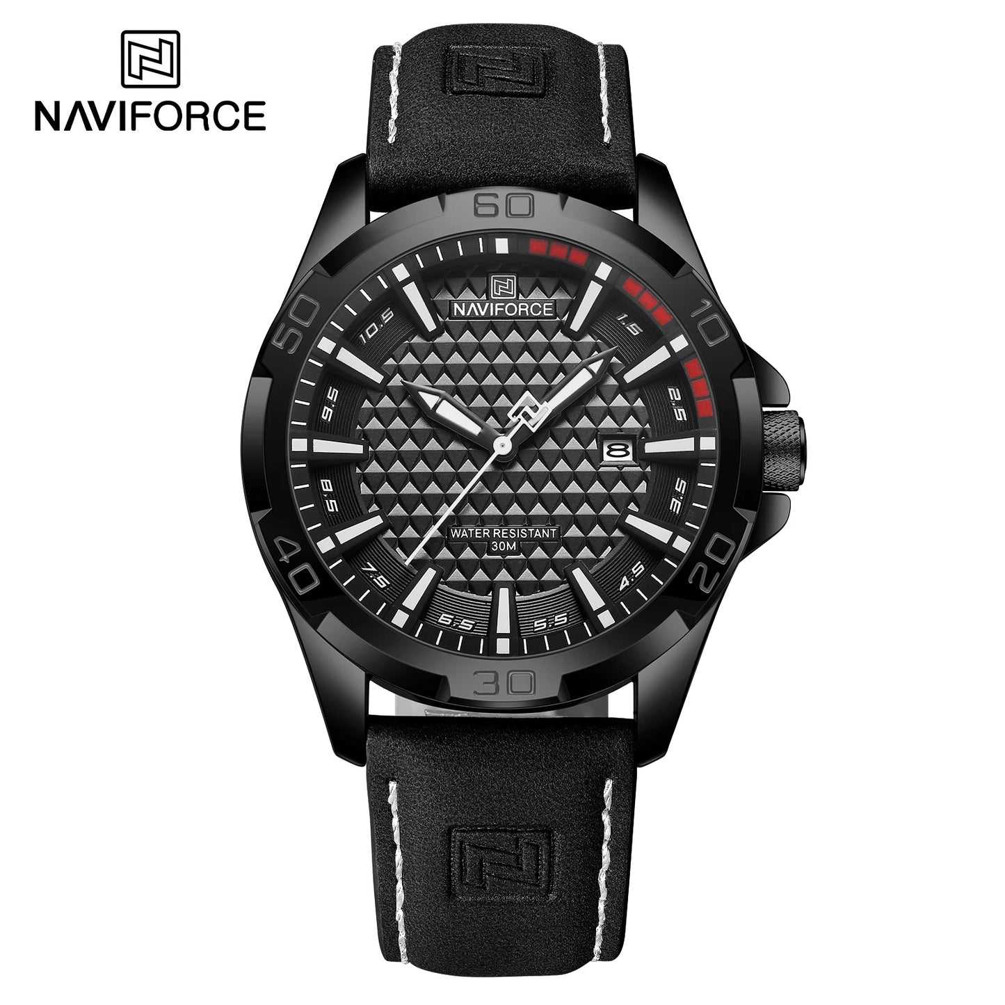Men Fashion Quartz Watches, Male Leather Strap Sport Waterproof Wristwatches, Calendar Clock, Relogio Masculino, NAVIFORCE