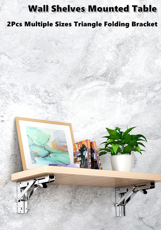 2PCS Multiple Sizes Triangle Folding Bracket Shelf Table Desk Floating Shelf Collapsible Space Saving DIY Wall Mounted Bracket