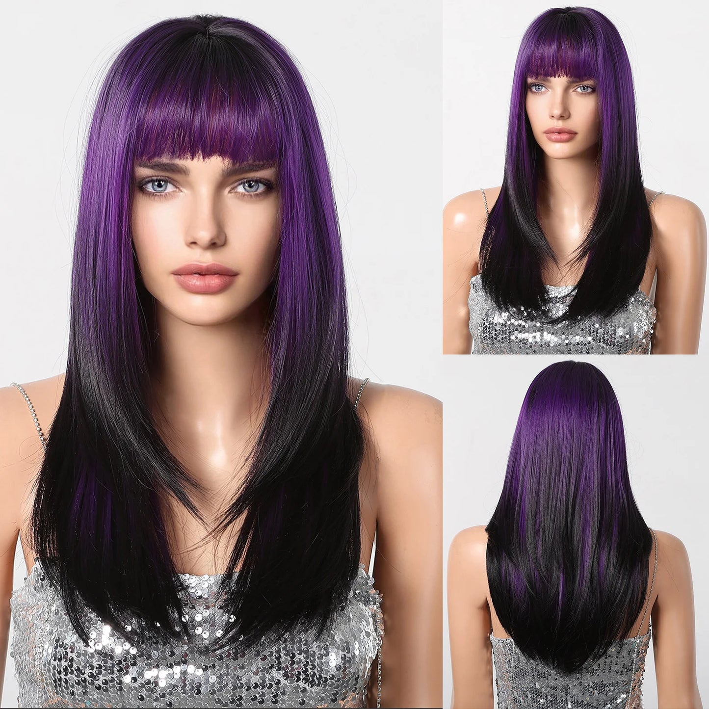 White Long Straight Synthetic Wigs for Women, Colorful Cosplay Party Fake Hair with Bangs, White Wig, HighTemperature Fiber, HENRY MARGU