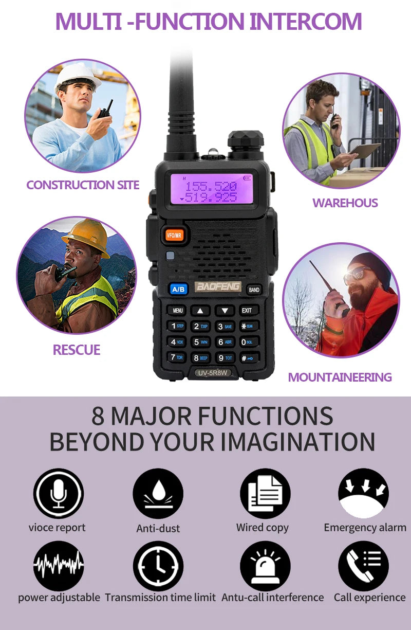 Walkie Talkie, UV 5R 5W 8W Dual Band Ham Two Way Radio, Vhf Uhf FM Radio, Handheld Transceiver, Hunting 16KM, BAOFENG