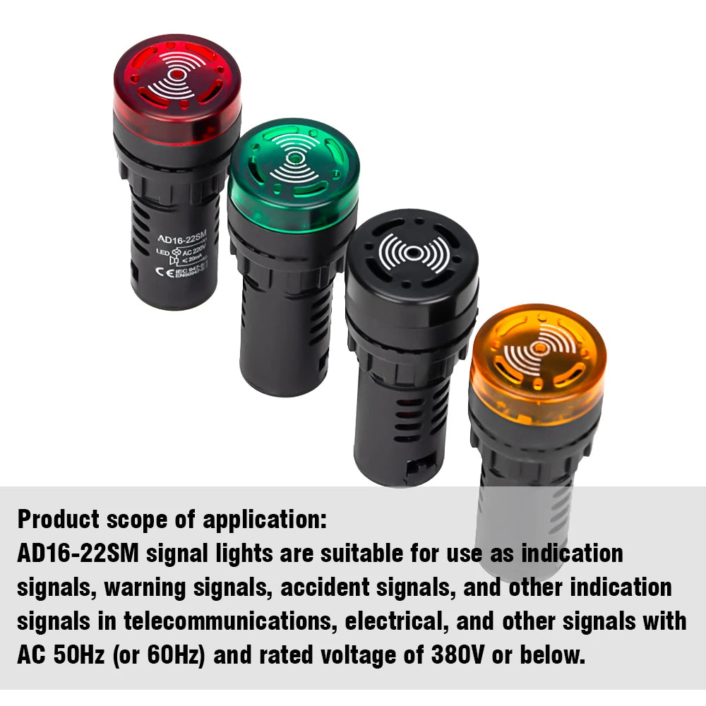 1Pc, 12V 24V 110V 220V, Flash Signal Light Red LED, Active Buzzer Beep Alarm Indicator Green Red