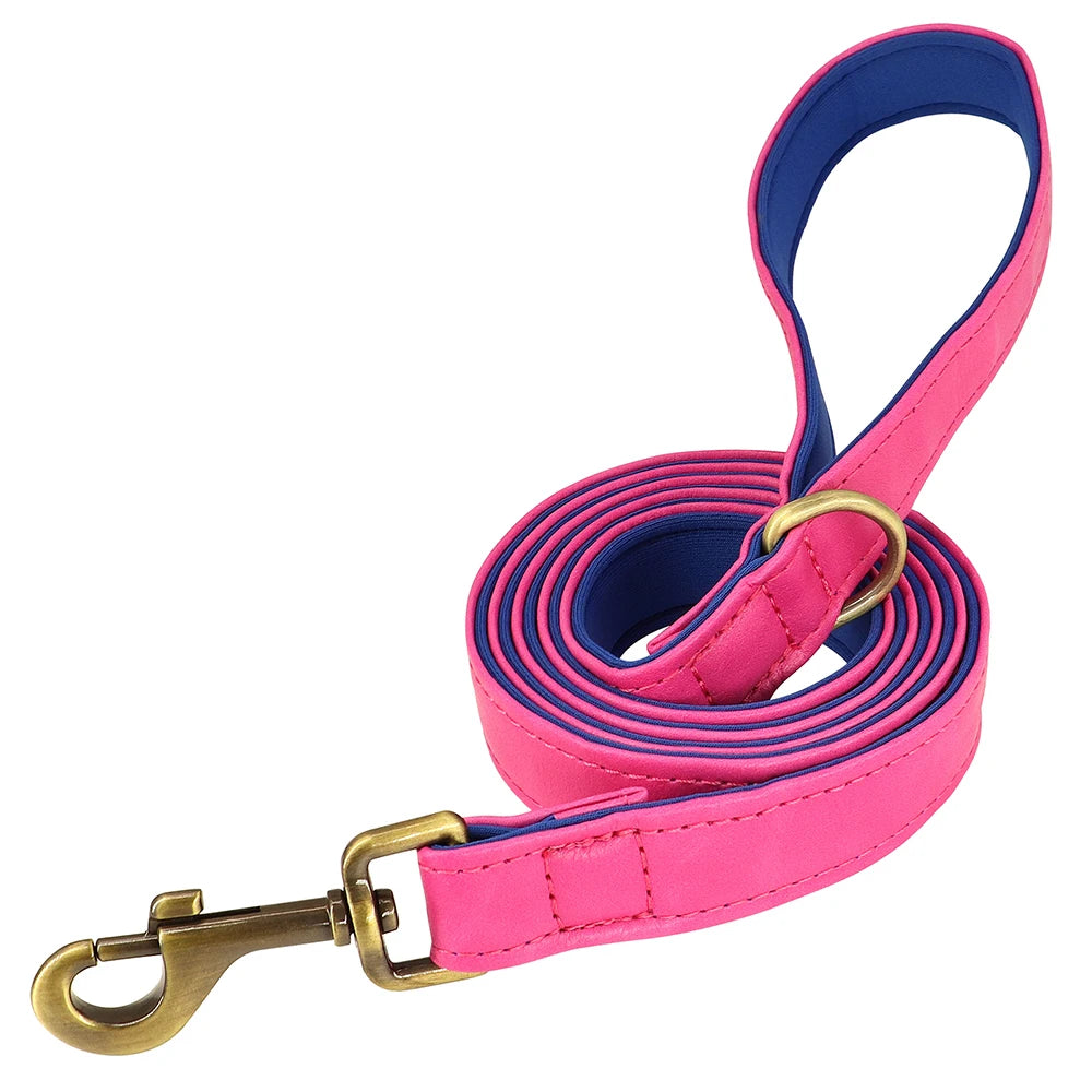 Customized Leather Dog Collar Leash Set, Soft Padded Leather Collar For Small Medium Large Dogs With Free Engraved Nameplate