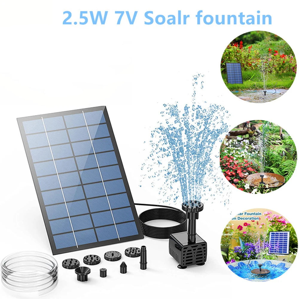 2.5W Solar Water Pump Fountain with 6Nozzles and 4ft Water Pipe, Solar Powered Pump for Bird Bath And Pond, Garden Solar Fountain Pump