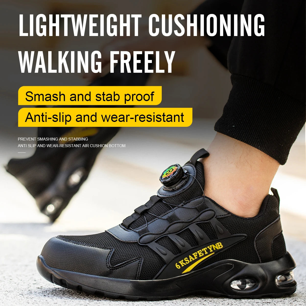 Men Rotating Button Safety Shoes, Steel Toe Work Sneakers, Indestructible Shoes, Puncture-Proof Work Boots, Air Cushion Safety Shoes