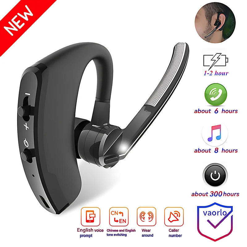 New V8 Wireless Bluetooth Single Earphone With HD Mic Stereo Headset, Handsfree Call Business Headphone For Sports Driving Travel