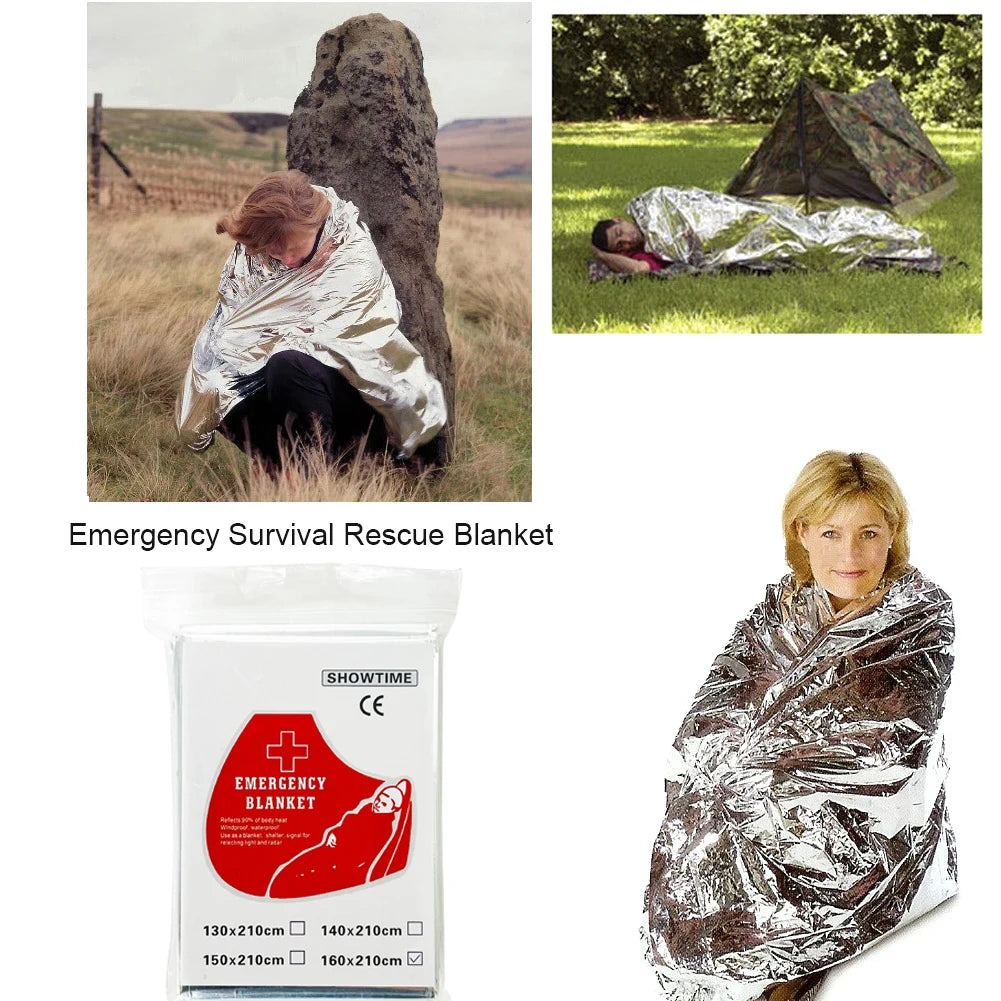 1/2/10Pcs, Emergency Blanket, Outdoor Survival First Aid, Military Rescue Kit, Windproof Waterproof Foil, Thermal Blanket for Camping