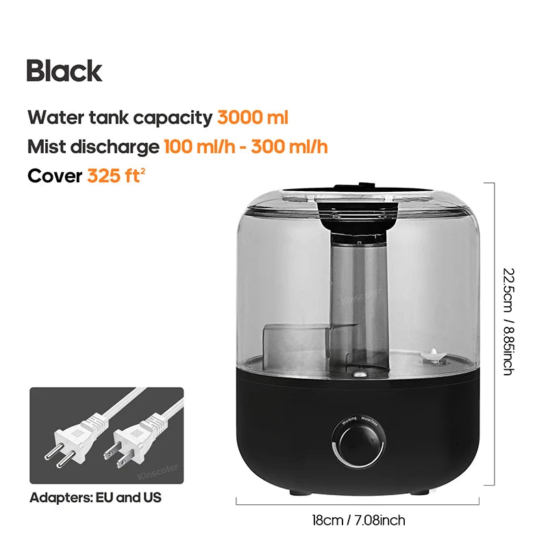 3Liter Air Humidifier Professional Large Capacity Home Humidifier, Plant Mist Aroma Diffuser with Remote Control Timer, KINSCOTER