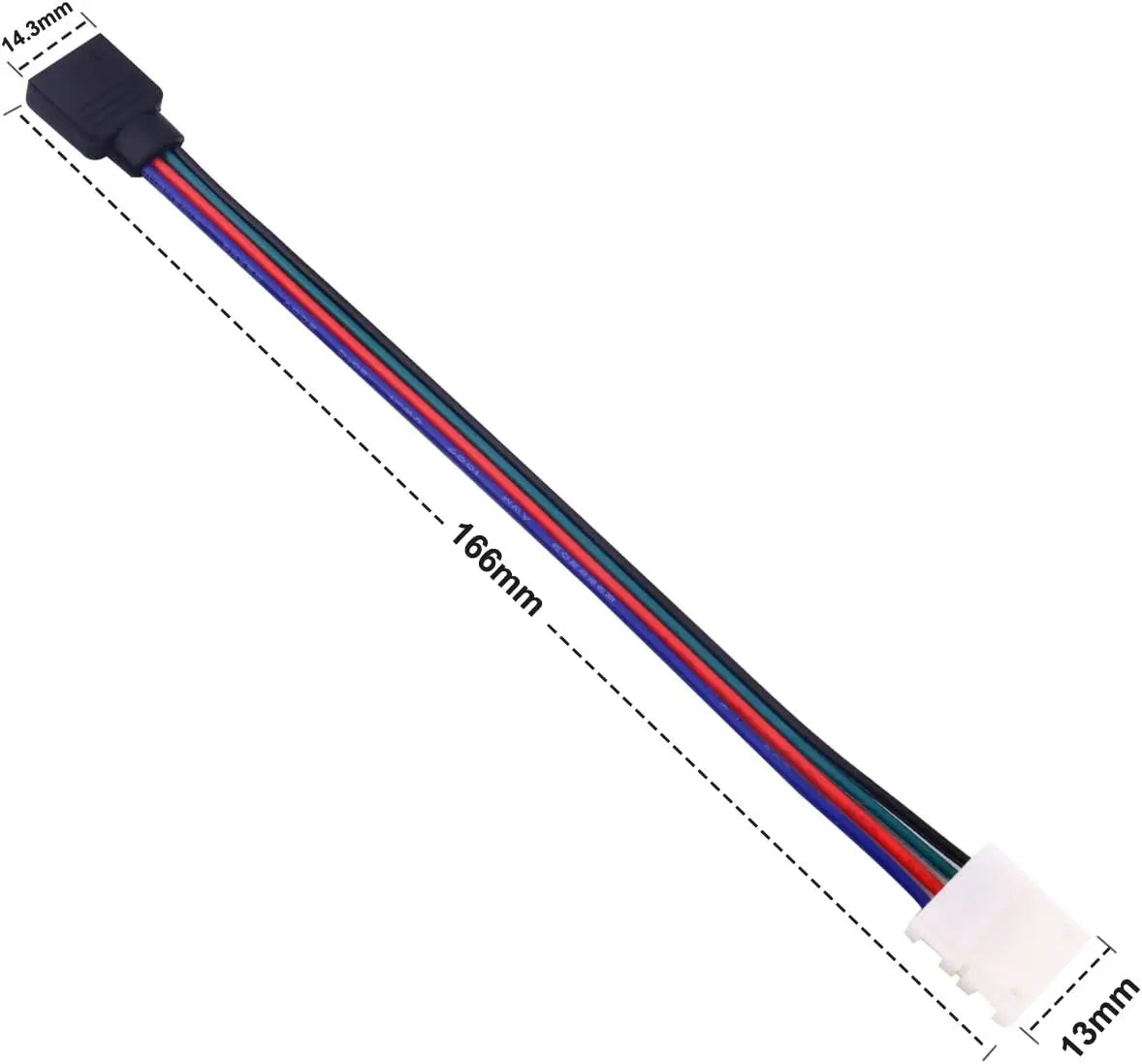 5050 LED RGB Strip Light Connector, 4 Pin Conductor, 10mm Strip to Controller Jumper Solderless Clip On Pigtail Power Adapter