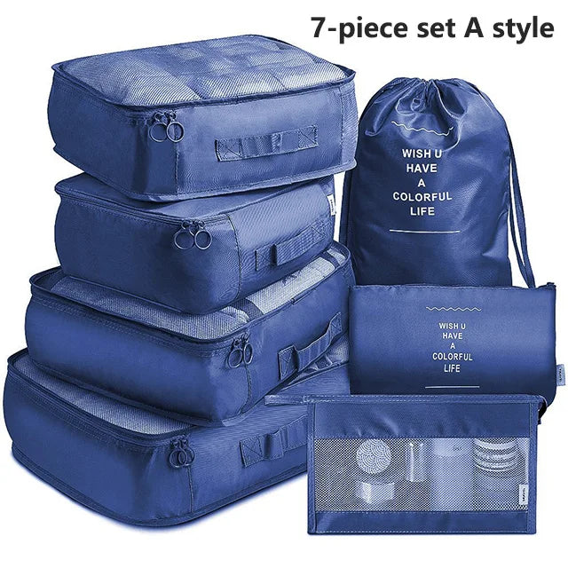 7Pcs, Travel Organizer, Storage Bags, Wardrobe Cube Suitcase Packing Cubes Set Storages, Luggage Clothes Shoe Pouch Folding
