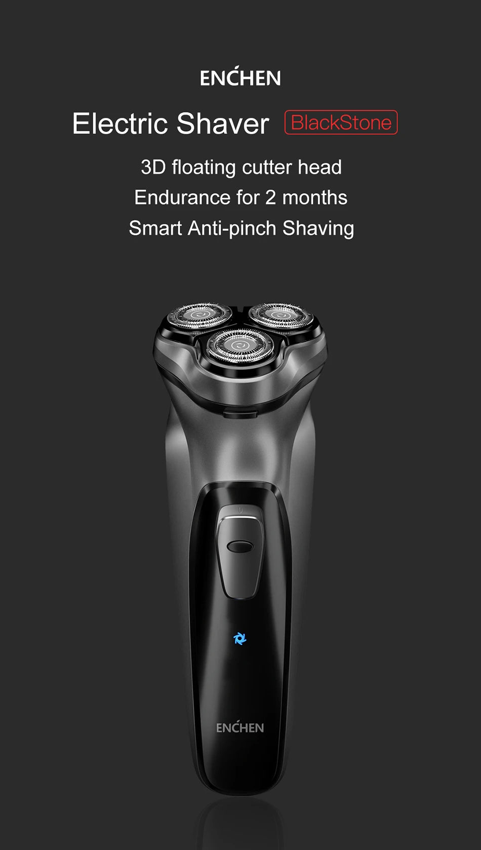 Blackstone Electrical Rotary Shaver for Men, 3D Floating Blade Washable Type-C USB Rechargeable Shaving Beard Machine, ENCHEN