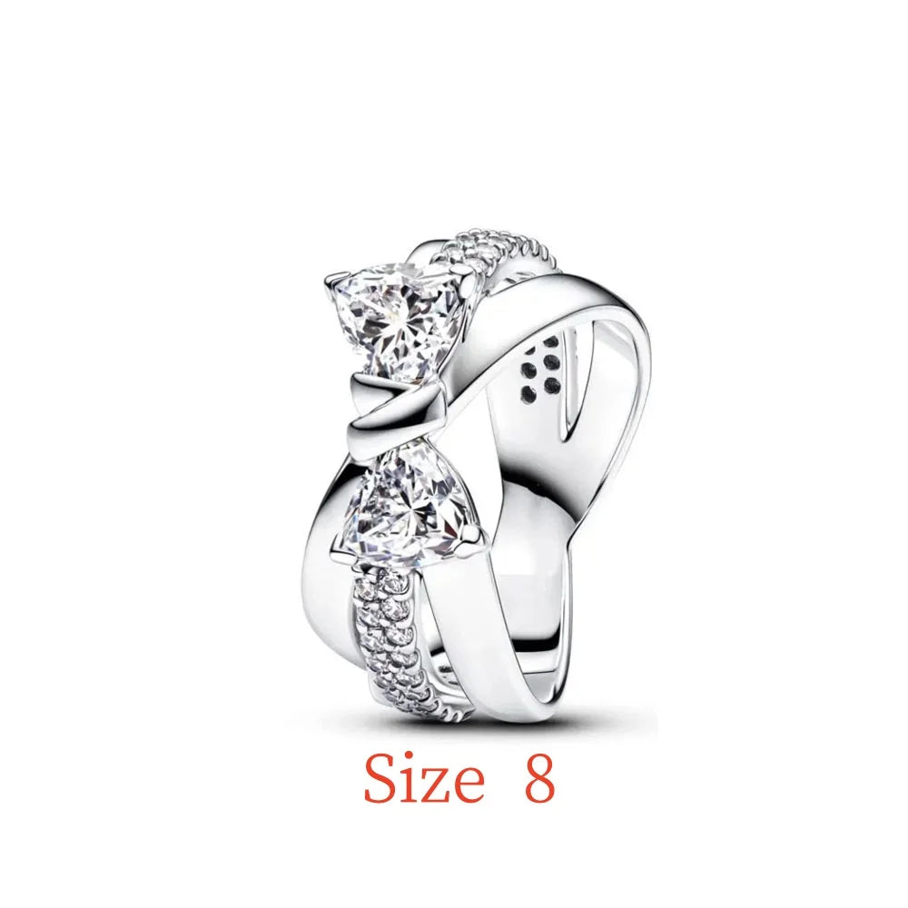 New 925 Silver bow Heart-shaped Ring Necklace, Suitable for Valentine's Day, Holiday Gifts for Women, DIY High-end, Fashion Jewelry