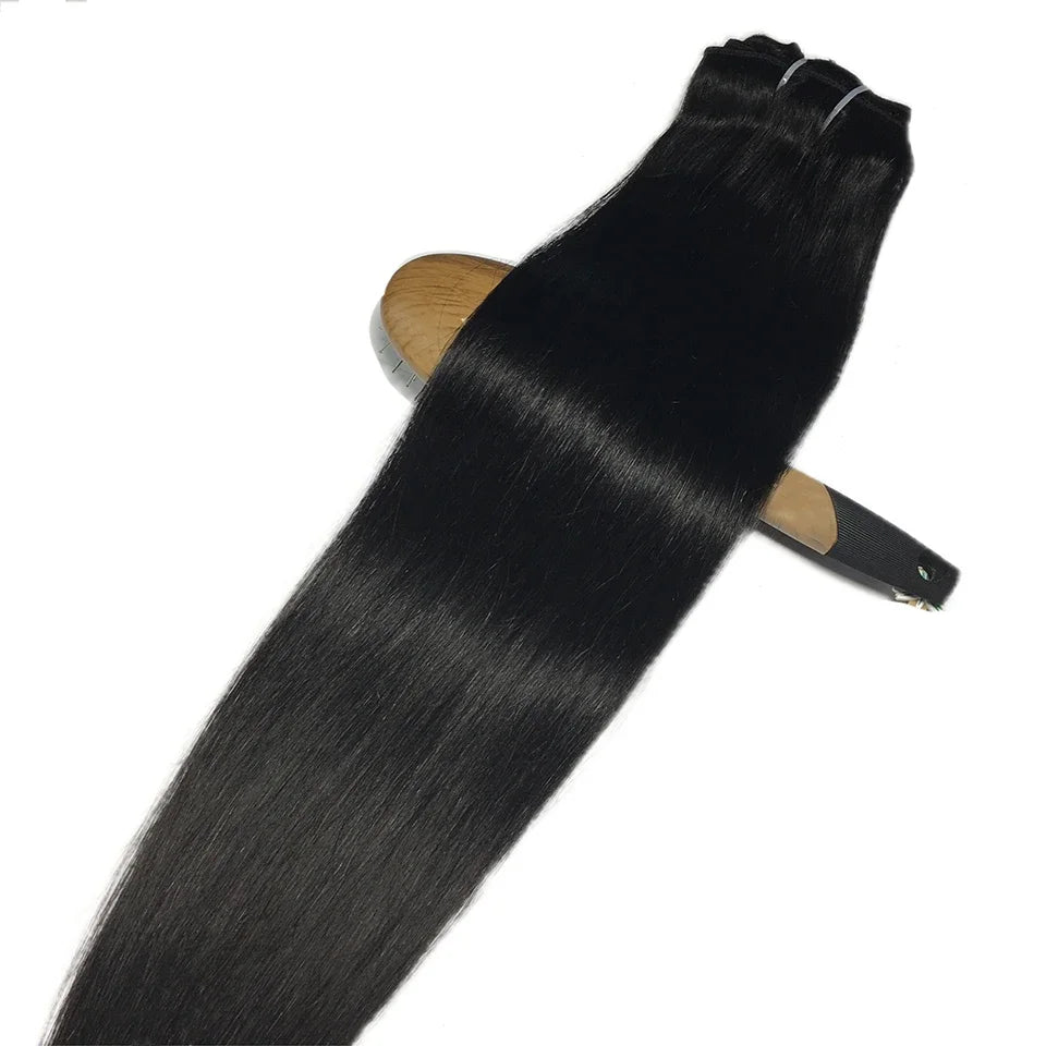 Clip In Hair Extensions, Human Hair Brazilian Straight Clip In Natural Black Color, Clip-In Remy Hair 20 22 24 26 Inch 4# Women