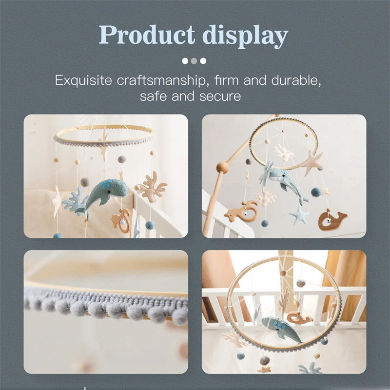 Newborn Baby Rattles Toys, 0-12 Months Soft Felt Whale Bed Bell Infant Mobile Crib Hanging Musical Carousel Toy, Boys Girls Gift