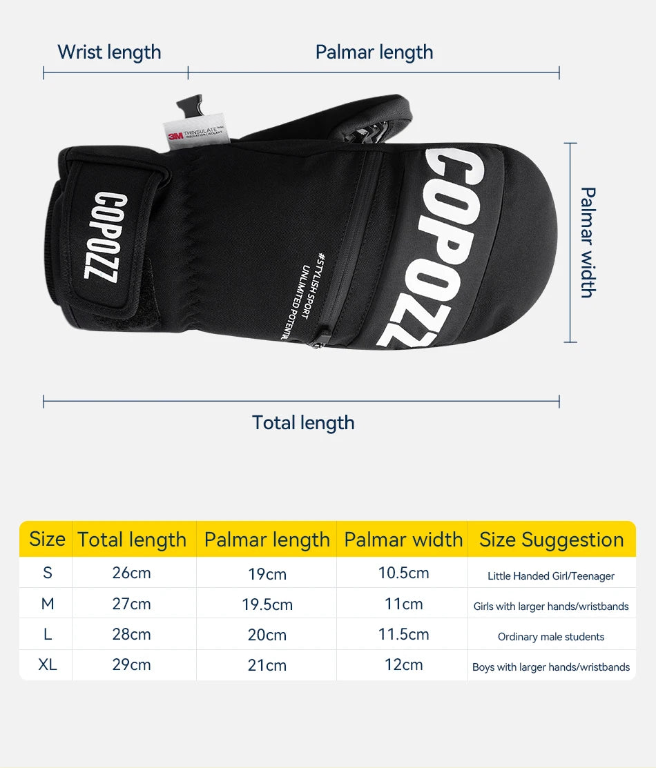 3M Thinsulate Thick Adult Teenage Professional Snowboard Ski Gloves, Windproof Winter Warm Thermal Snow Mittens, Snowmobile Gloves, COPOZZ