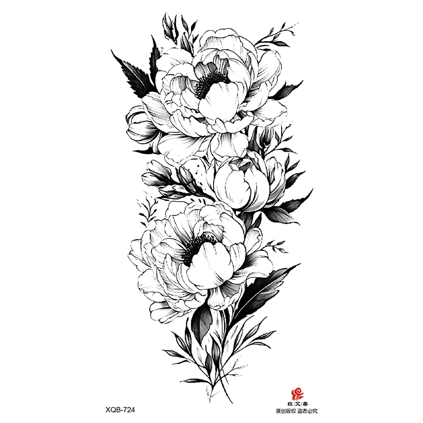 Black Flower Waterproof Temporary Tattoo Sticker, Beauty Butterfly Rose for Women, 3D Flash Body Arm Art Washable Fake Tattoos