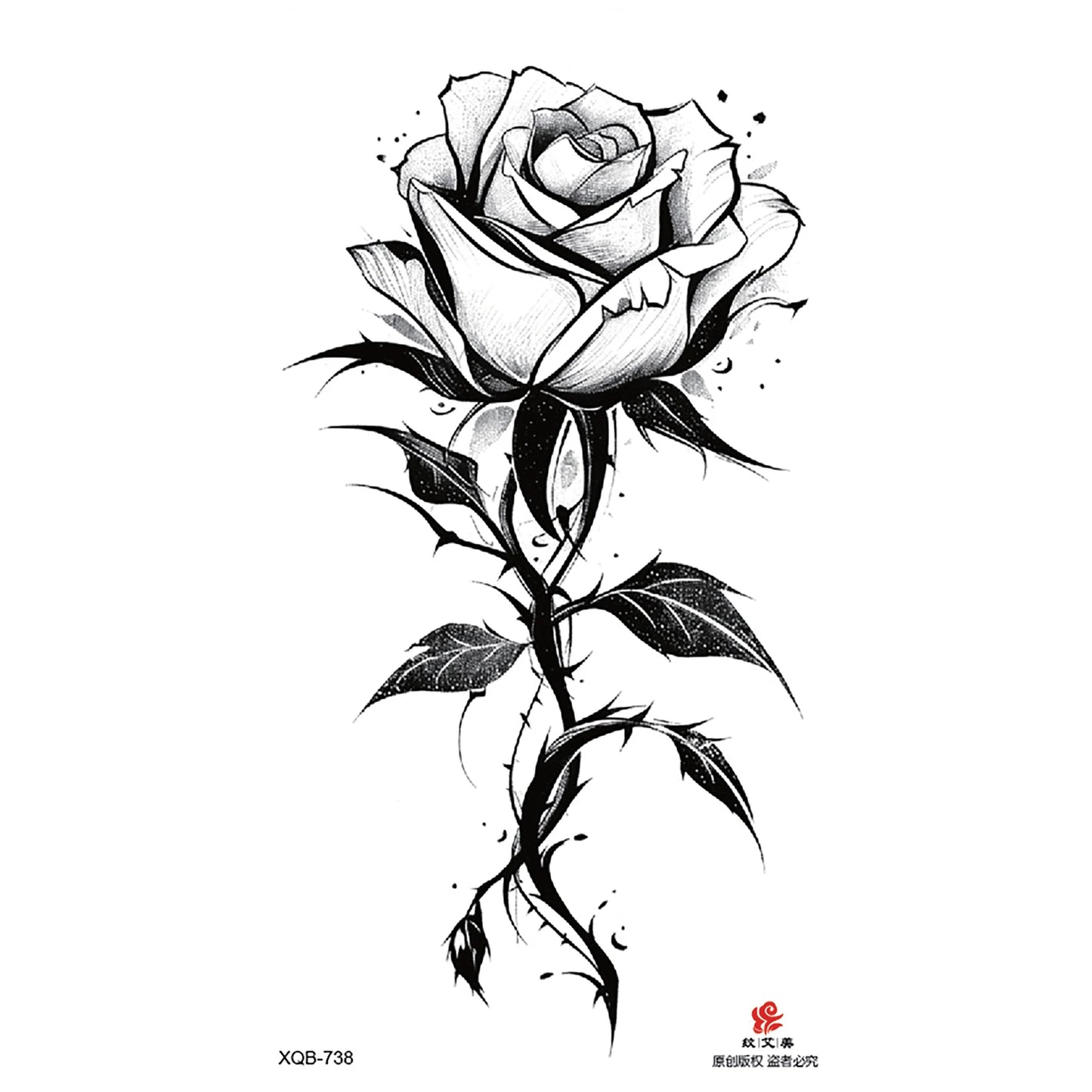 Black Flower Waterproof Temporary Tattoo Sticker, Beauty Butterfly Rose for Women, 3D Flash Body Arm Art Washable Fake Tattoos