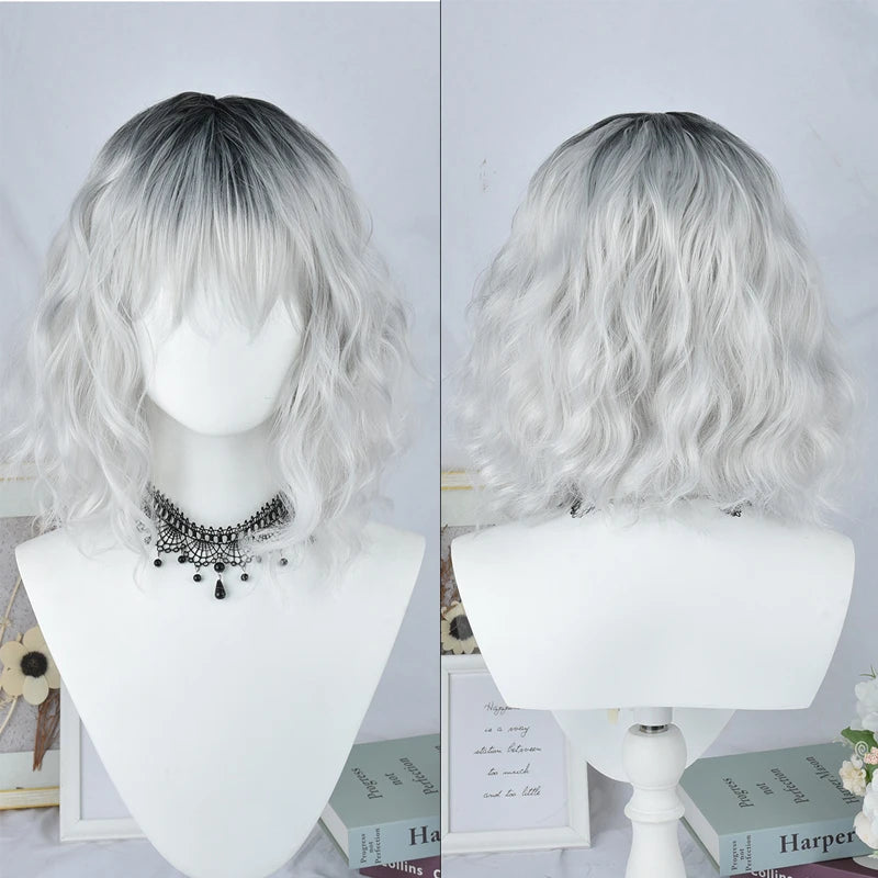 14Inch Pink Wig for Women Short Wavy Pastel Pink Wigs with Lace Shoulder Length Middle Part Curly Wavy Wig