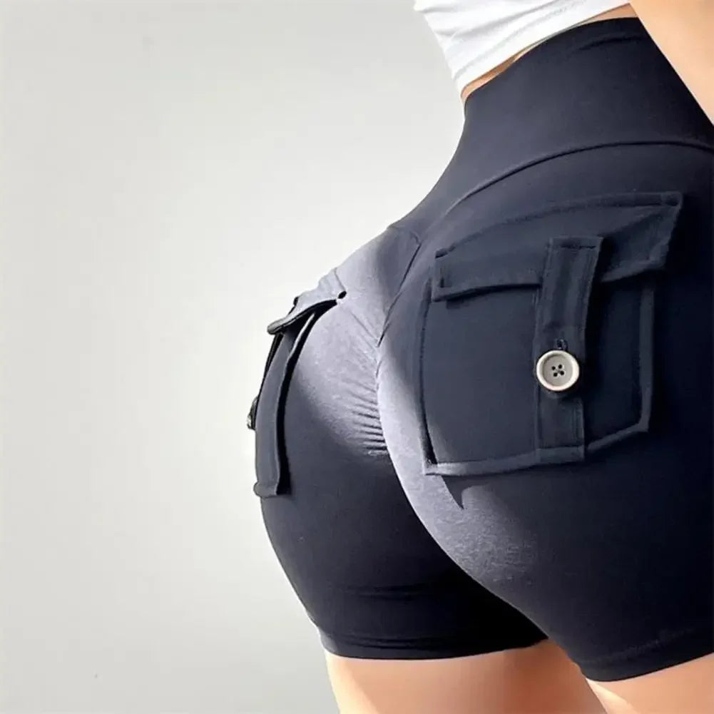 Summer Peach Butt Fitness Exercise Shorts, Three-Quarter Pants, Cargo Air Dry Pocket Yoga Tight Pants, Lift the hips Women's Shorts