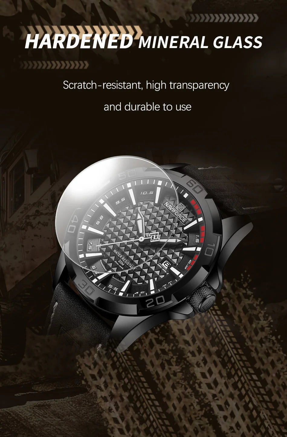 Men Fashion Quartz Watches, Male Leather Strap Sport Waterproof Wristwatches, Calendar Clock, Relogio Masculino, NAVIFORCE