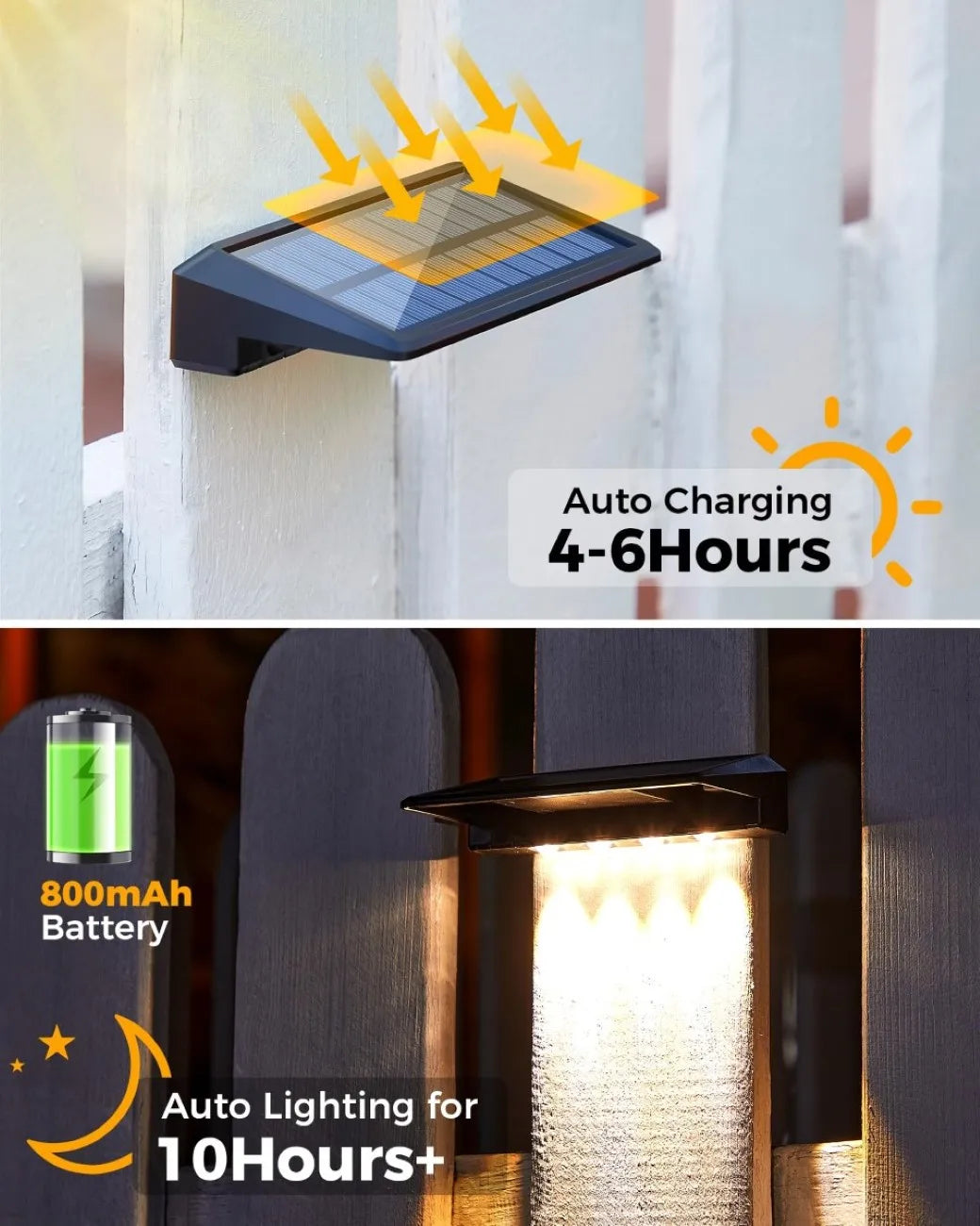 2 Pack Solar Wall Lights, 4 LED Solar Fence Lights, Outdoor Waterproof Solar Deck Lights, Wall Lights for Fence Post Yard Pathway