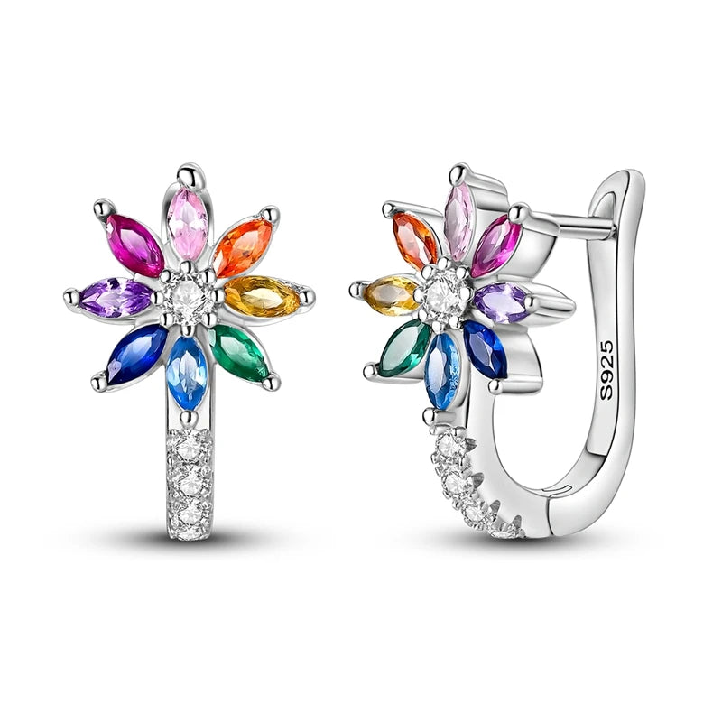 925 Sterling Silver Colored Zirconium Stars Hoop Earrings For Women Jewelry, Anniversary WeddingMaking Jewelry Gift