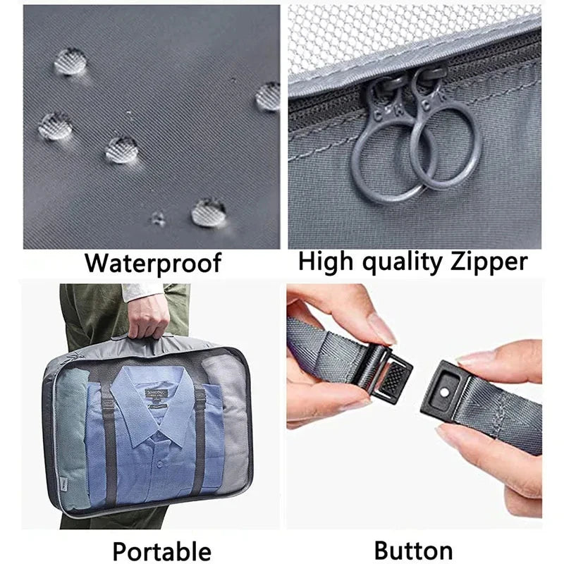 7Pcs, Travel Organizer, Storage Bags, Wardrobe Cube Suitcase Packing Cubes Set Storages, Luggage Clothes Shoe Pouch Folding