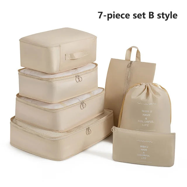 7Pcs, Travel Organizer, Storage Bags, Wardrobe Cube Suitcase Packing Cubes Set Storages, Luggage Clothes Shoe Pouch Folding