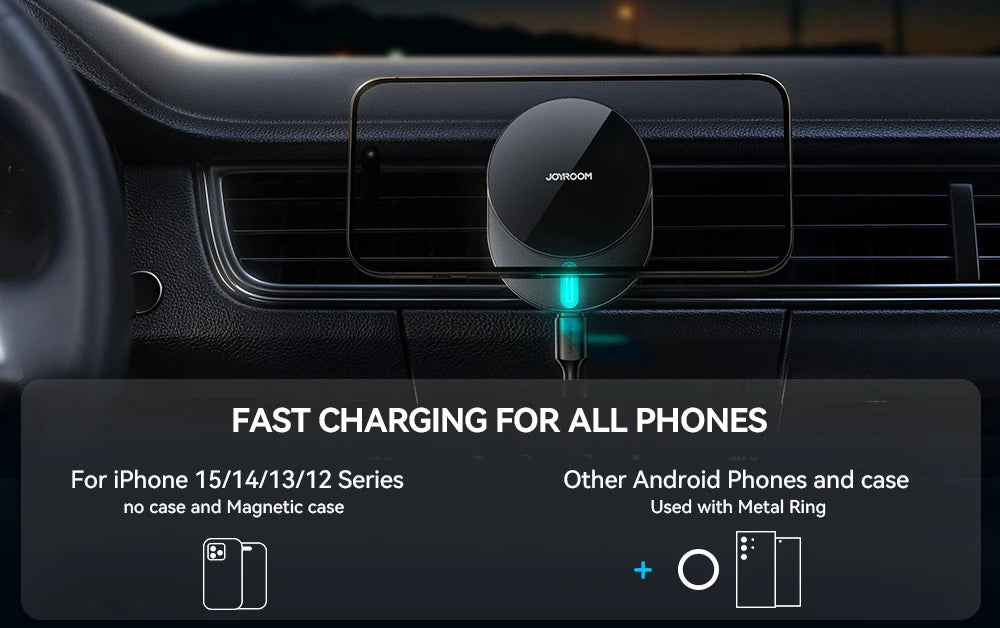 15W Magnetic Phone Holder Mount Charger, Fast Wireless Car Charger for iPhone 16/15/14/13, Air Vent Car Phone Mount 1/2pcs, JOYROOM