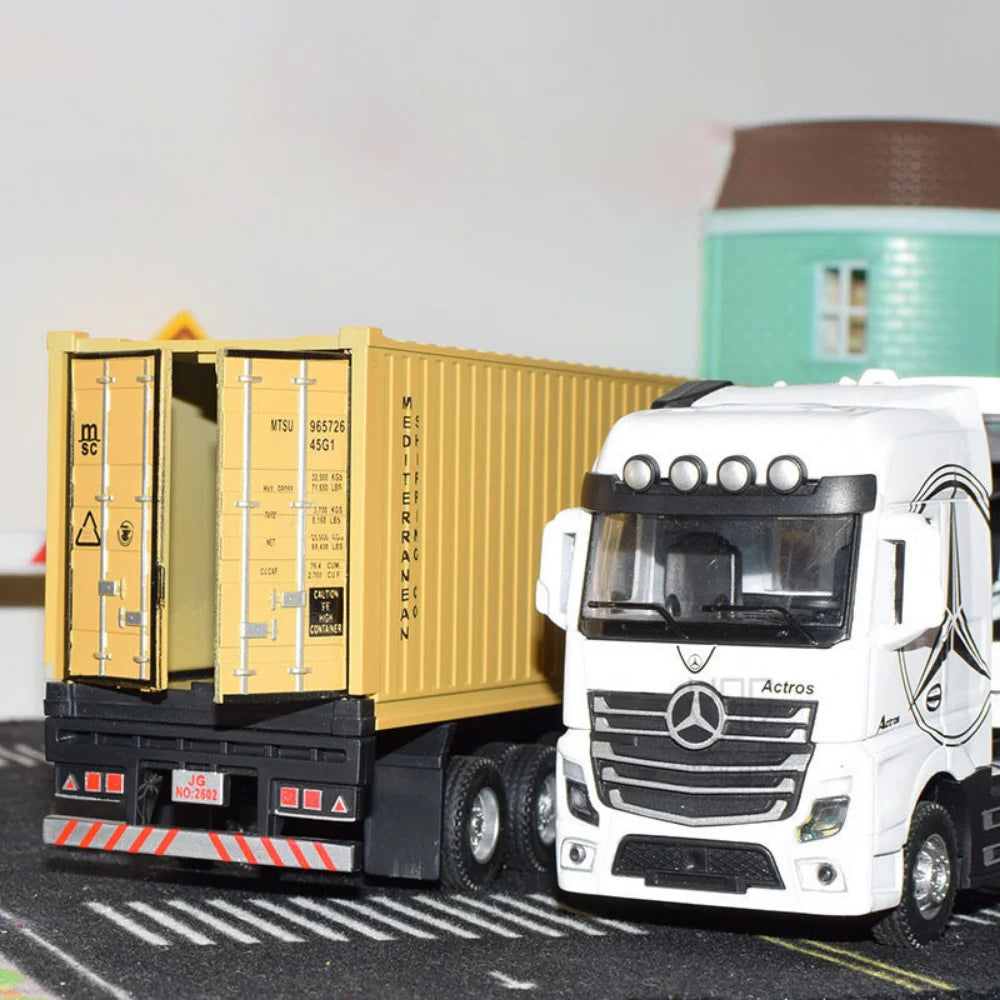 1:50 Diecast Alloy Truck Head Model Toy, Container Truck Pull Back With Light Engineering, Transport Vehicle Boy Toys For Children