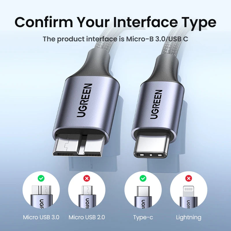 USB C to Micro B 3.0 Cable, 5Gbps 3A, Fast Data Sync Cord For Macbook Hard Drive Disk HDD, SSD Case USB Type C Micro B Cable ,UGREEN