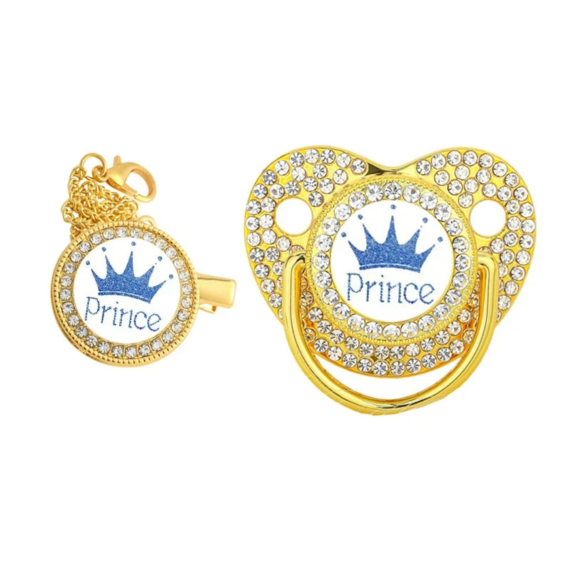 New Baby Pacifier Chain Clips Crown Princess Prince Pacifiers Holder Silicone Nipple Luxury Infant Teether New Born Shower Gifts