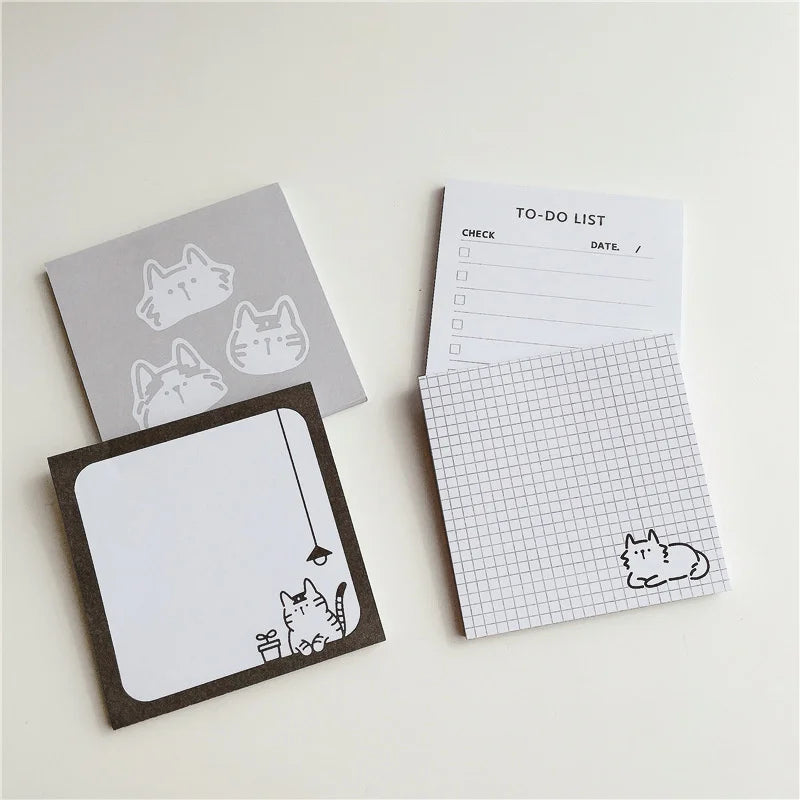 50Sheets, Cartoon Brief Strokes, Cute Cat Memo Pad, Simple Style Kawaii Message Paper, Student To Do List Notes, School Stationery