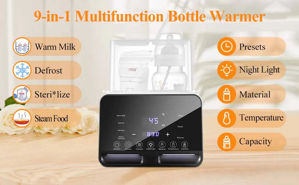 Baby Bottle Warmer Sterilizer, Multifunction Fast Milk Bottle Warmers with Timer Accurate Temperature Control, Newborn Accessories