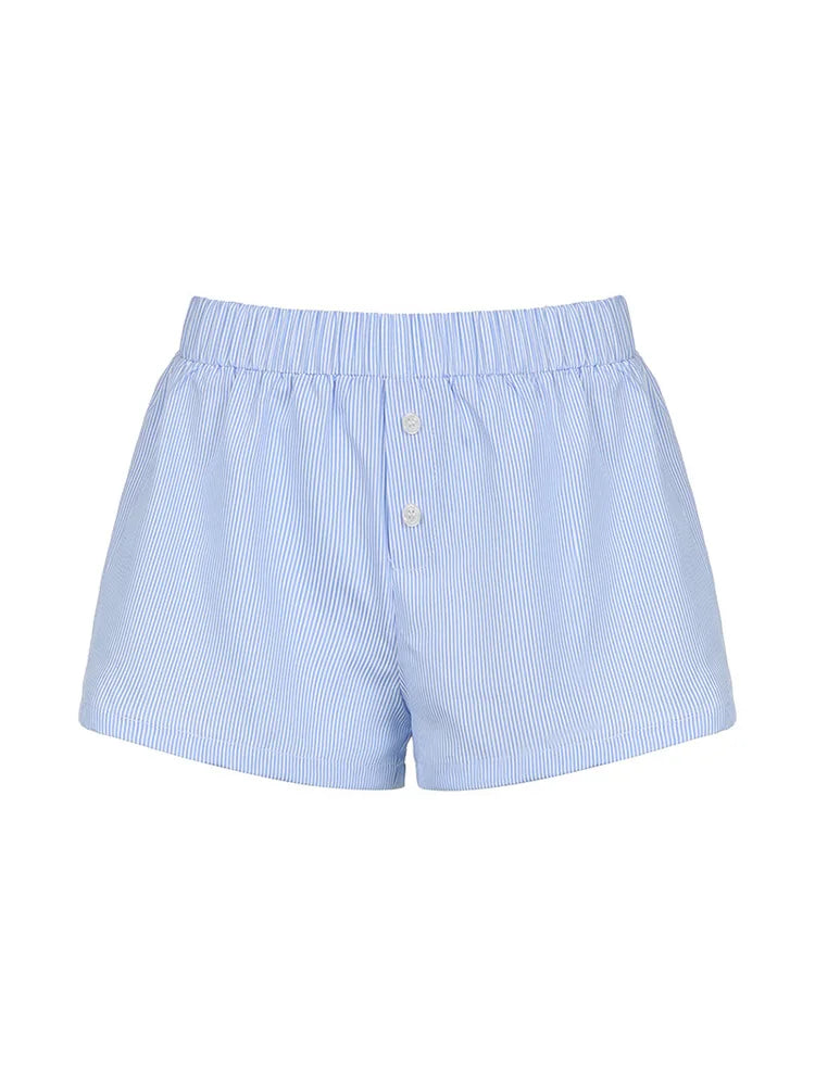 Striped Print Casual Shorts for Women, Elastic Waist Fashion Button Bottoms Streetwear, Chic Basic Y2K Loose Shorts