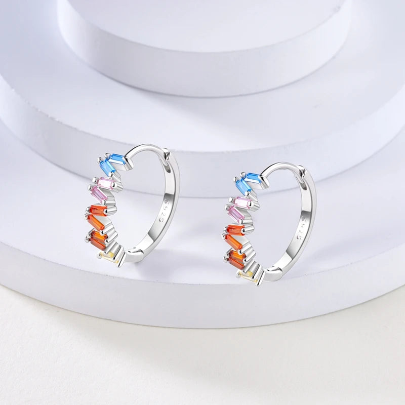 925 Sterling Silver Colored Zirconium Stars Hoop Earrings For Women Jewelry, Anniversary WeddingMaking Jewelry Gift