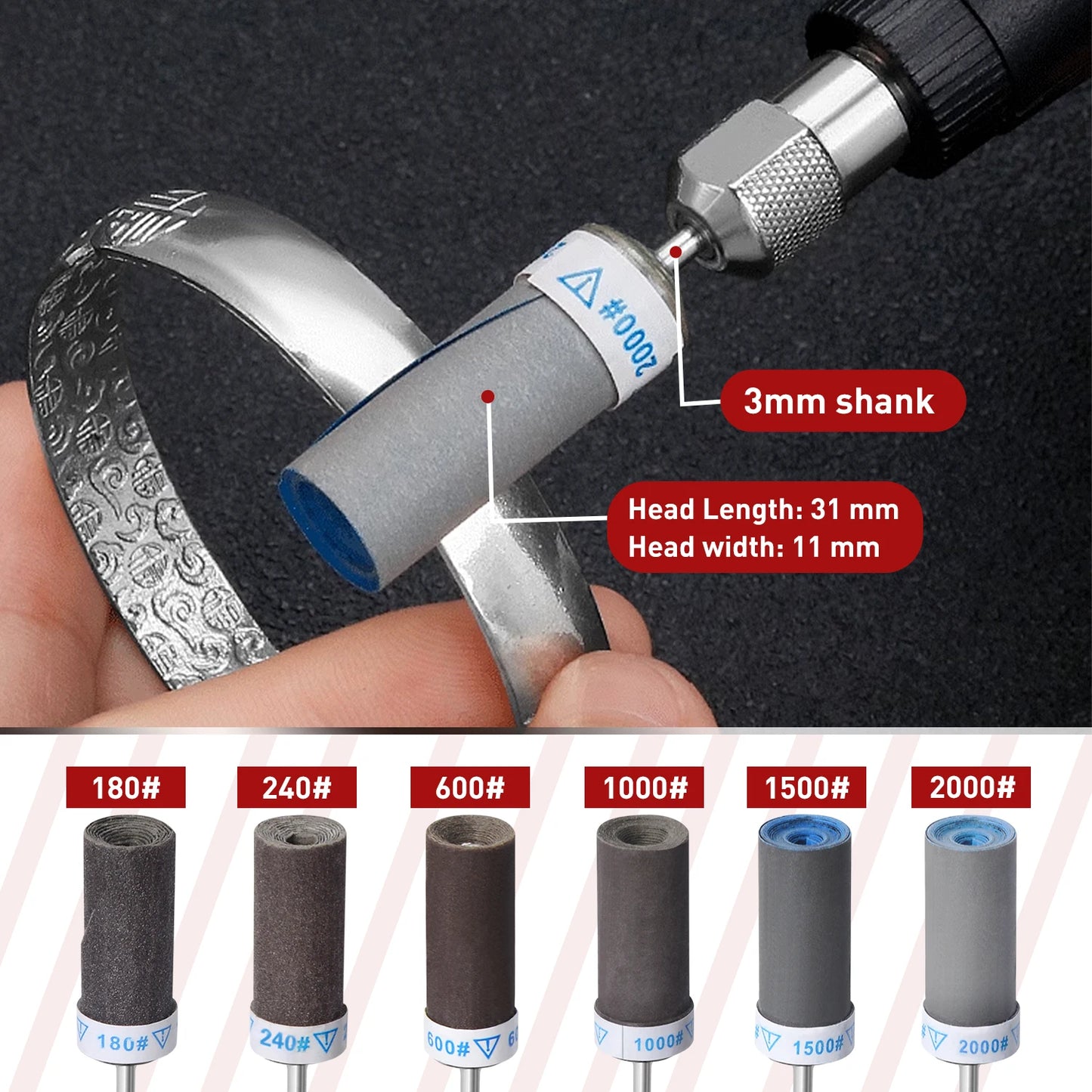 25Pcs, Sanding Drums, Sandpaper Sticks Set with 1/8"(3mm) Shank for Dremel Rotary Tool, 180/240/600/1000/1500/2000 Grits Different