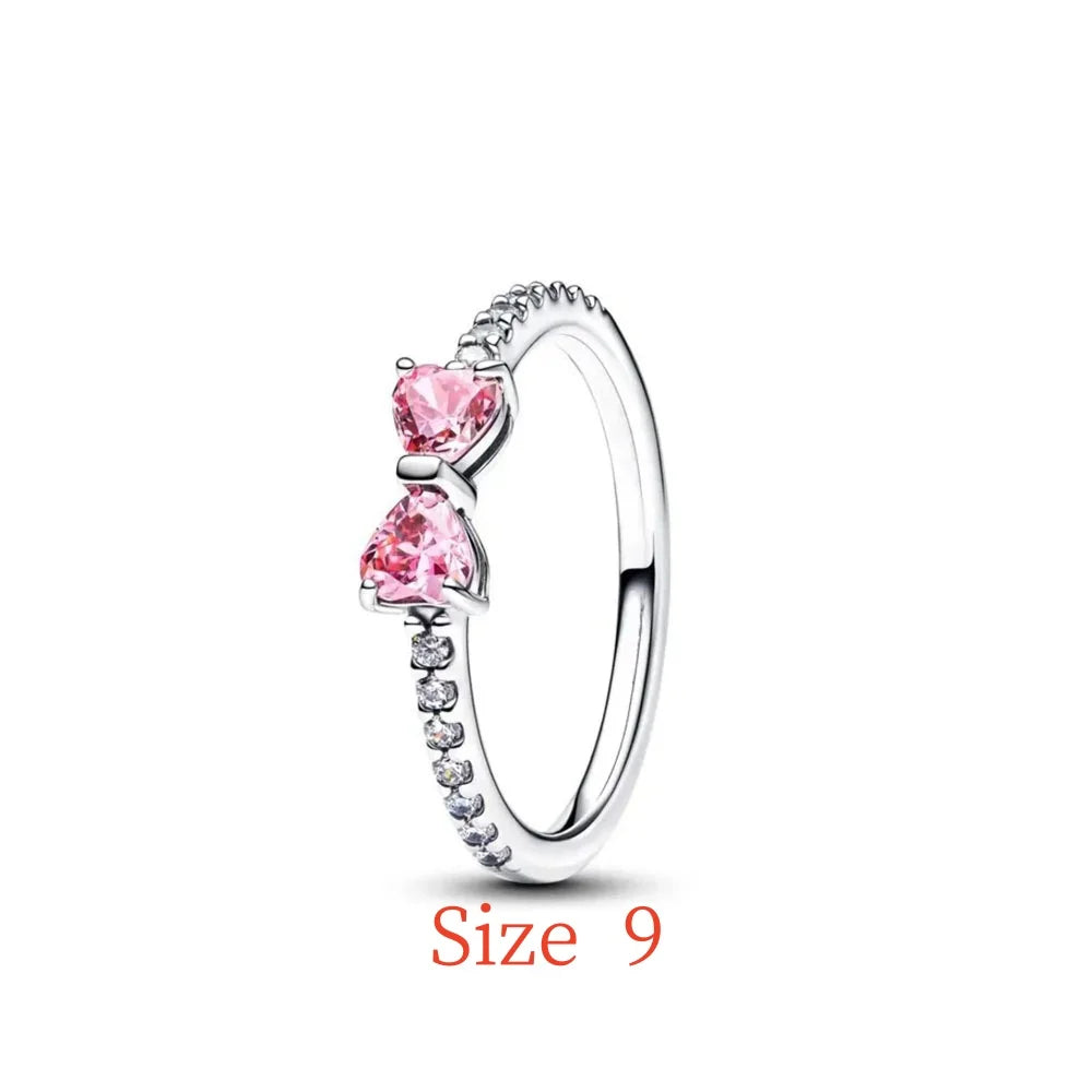New 925 Silver bow Heart-shaped Ring Necklace, Suitable for Valentine's Day, Holiday Gifts for Women, DIY High-end, Fashion Jewelry