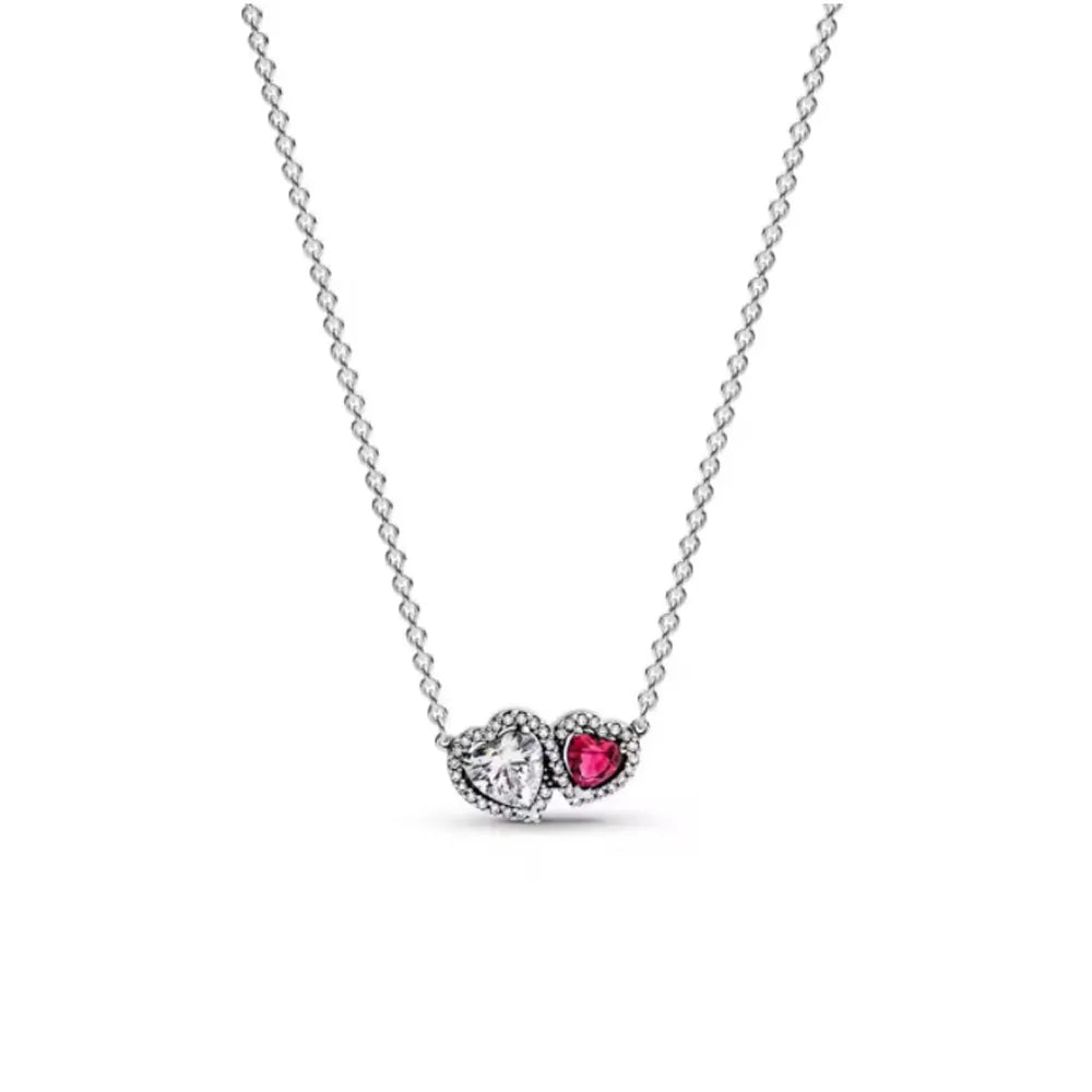 New 925 Silver bow Heart-shaped Ring Necklace, Suitable for Valentine's Day, Holiday Gifts for Women, DIY High-end, Fashion Jewelry