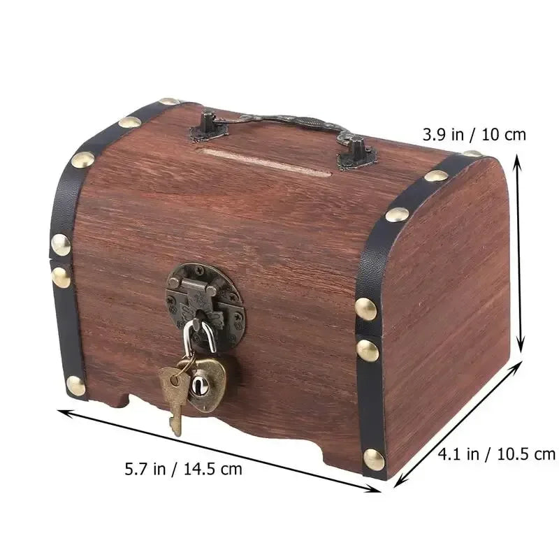 Treasure Chest With Lock, Vintage Treasure Storage Box, Piggy Bank Organizer, Saving Box Case With Lock For Home Retro Decoration