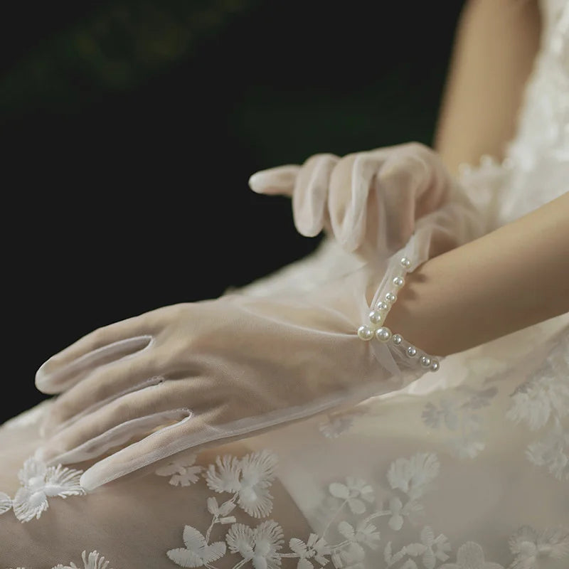 Sexy Transparent Black White Mesh Tulle Glove, Spring Summer Thin Short Glove, Party Dancing Dress Wedding Glove, Lolita New